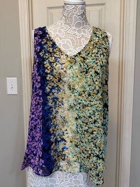 CAbi Wraparound Floral Blouse Teal, Orange & Brown Style #5538